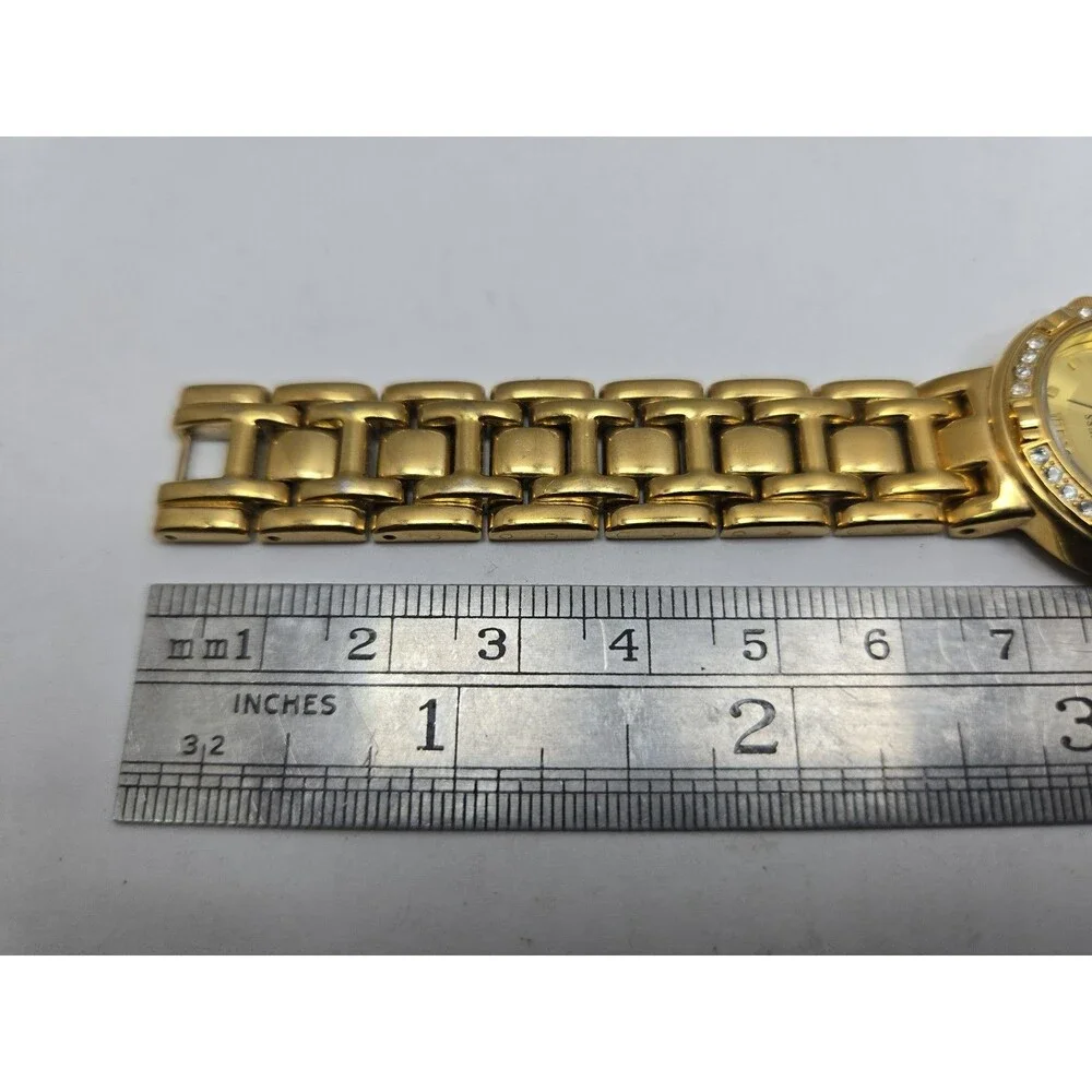 Vintage Guess Womens Gold Tone Crystal Bezel Watch New Battery Dainty Petite